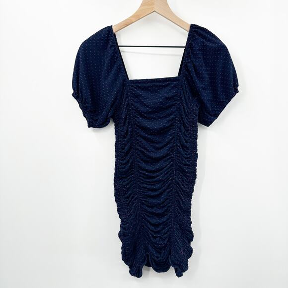 Free People She's In Parties Ruched Bodycon Dress in Navy Pink Polka Dot Size XS - Picture 5 of 14